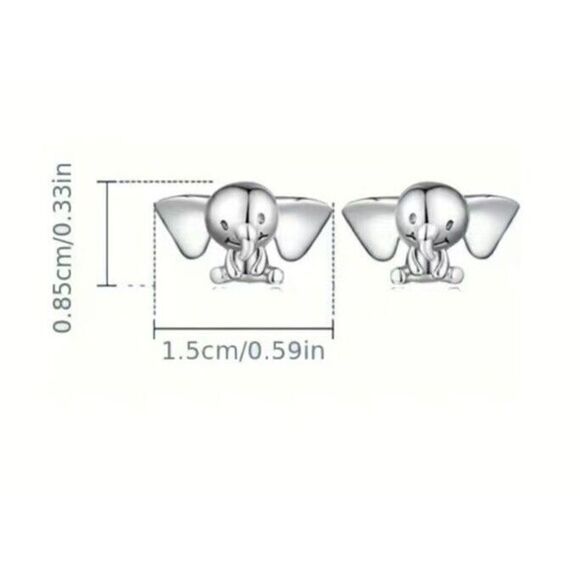 925 Sterling Silver Tiny Elephant Stud Earrings - Picture 4 of 7